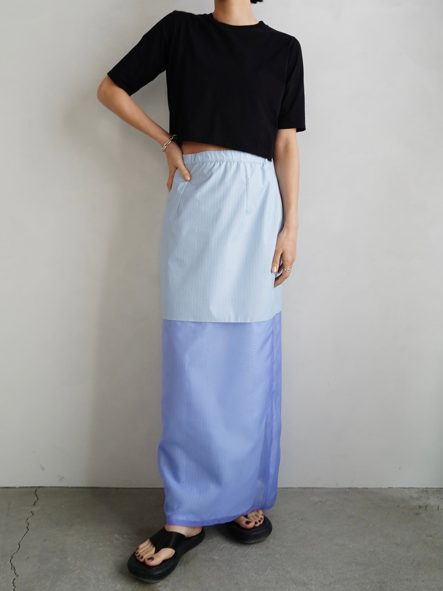 Stripe Sheer Tight Skirt / BLUE