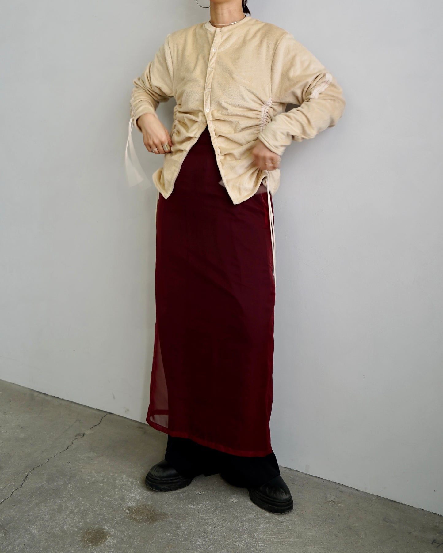 Drawcord Cardigan / CREAMBEIGE