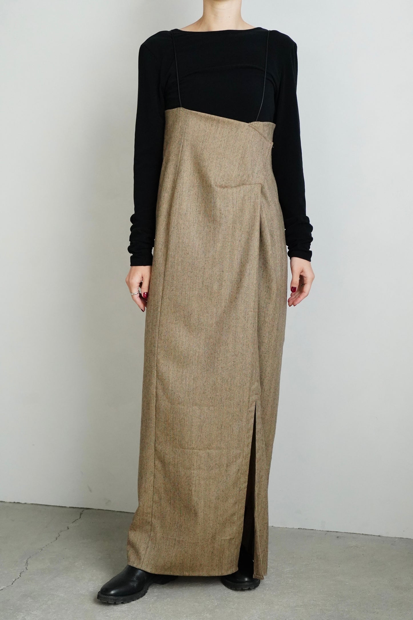 Herringbone Jump Skirt / BROWN