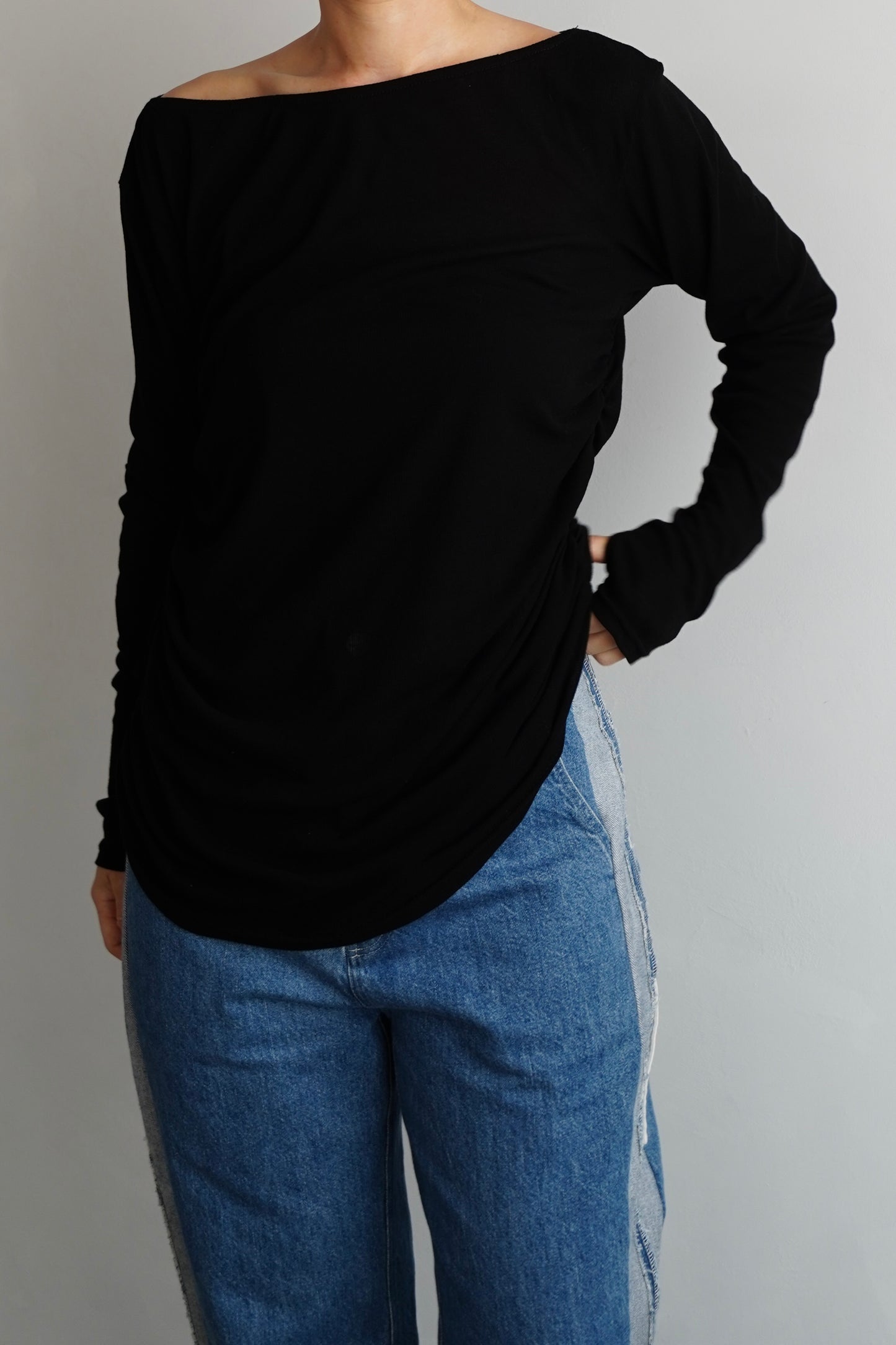 Shirring Pullover / BLACK