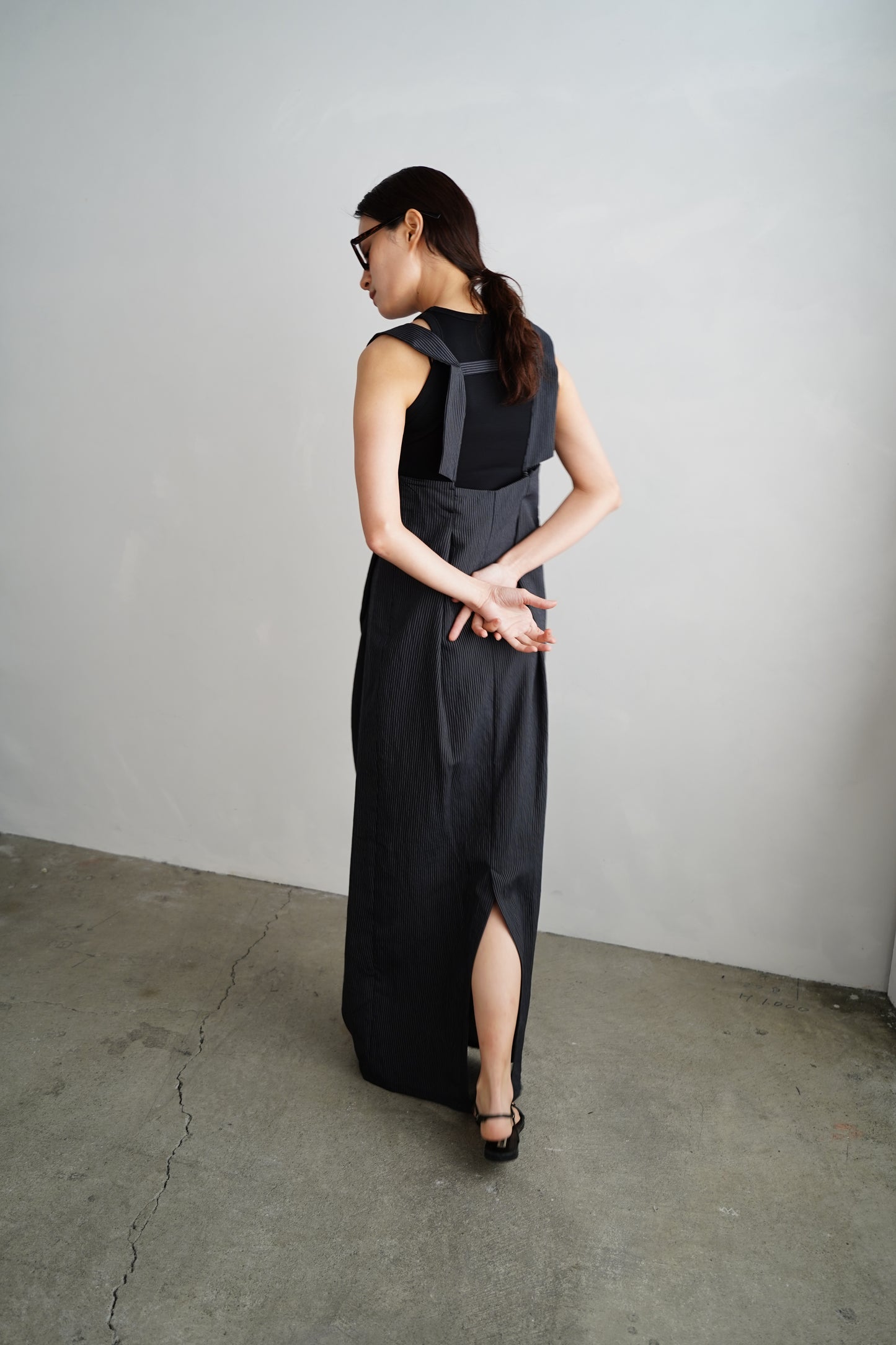 Wrap Stripe Dress / BLACK