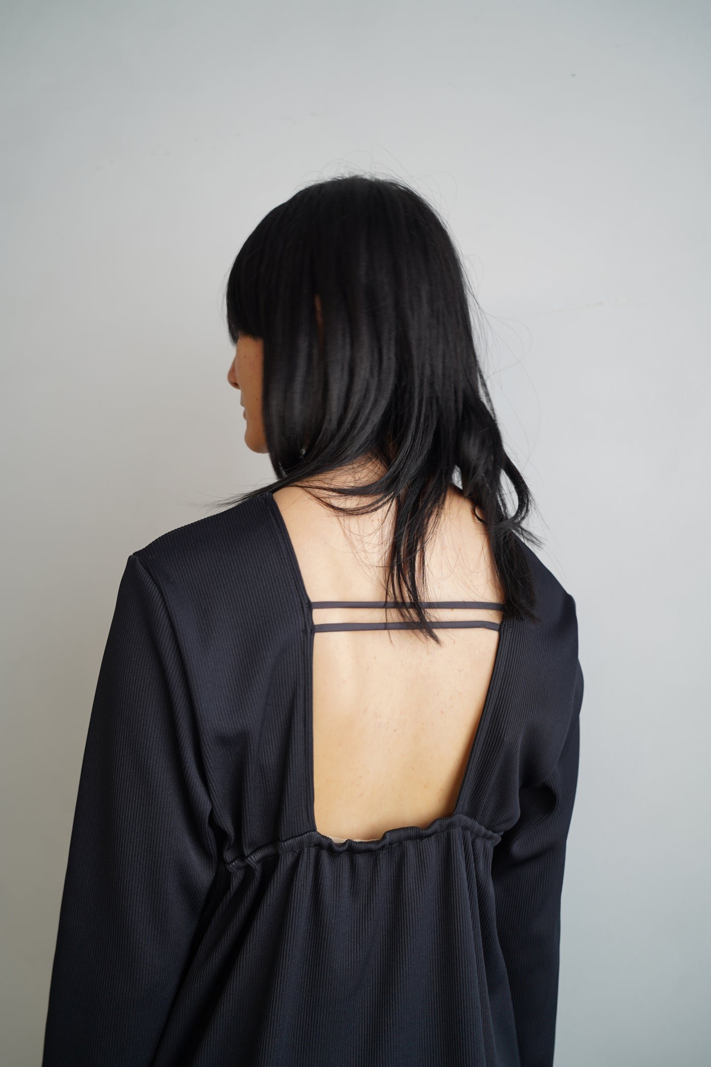 Backopen Rib Onepiece / BLACK