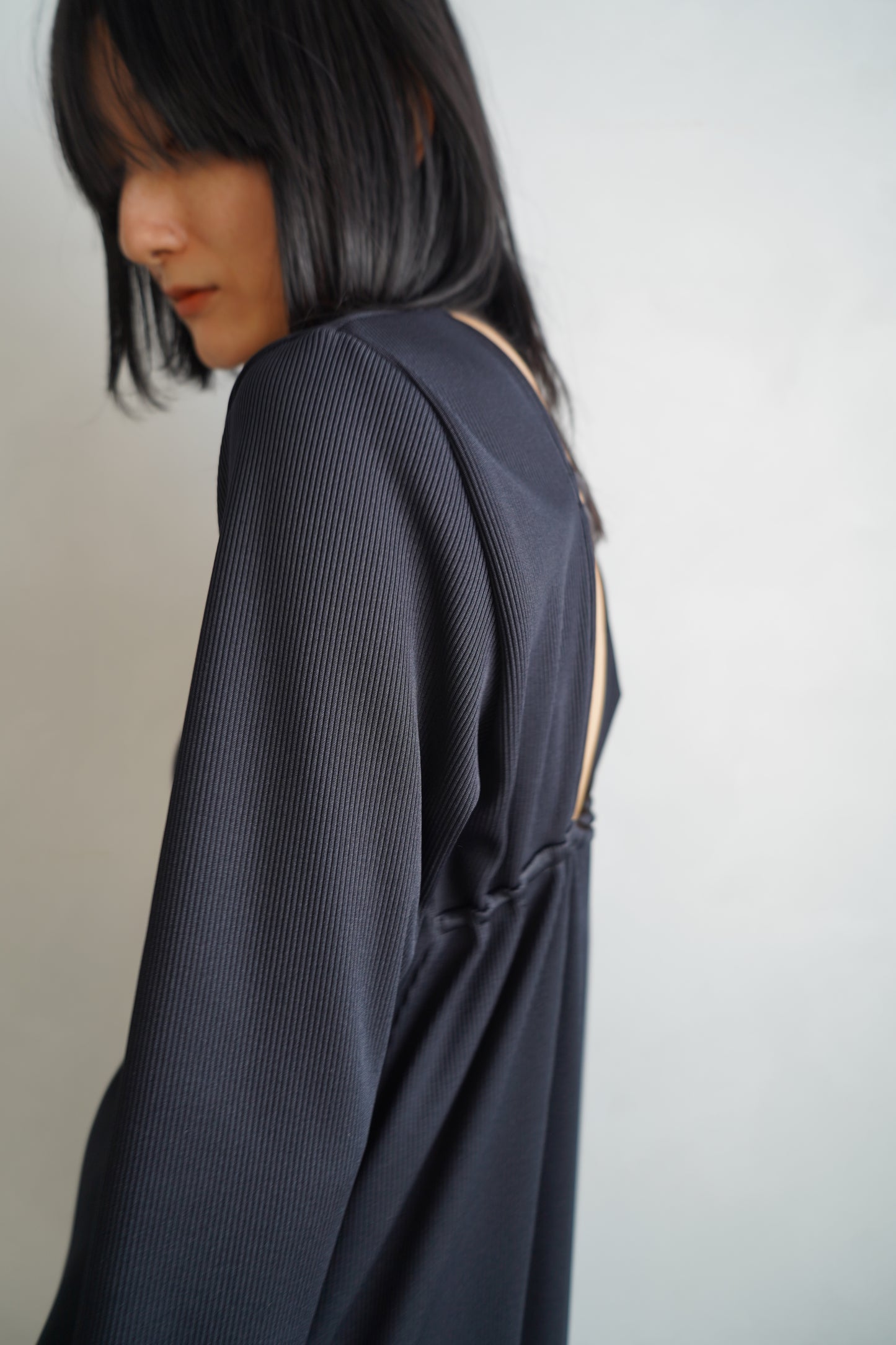 Backopen Rib Onepiece / BLACK