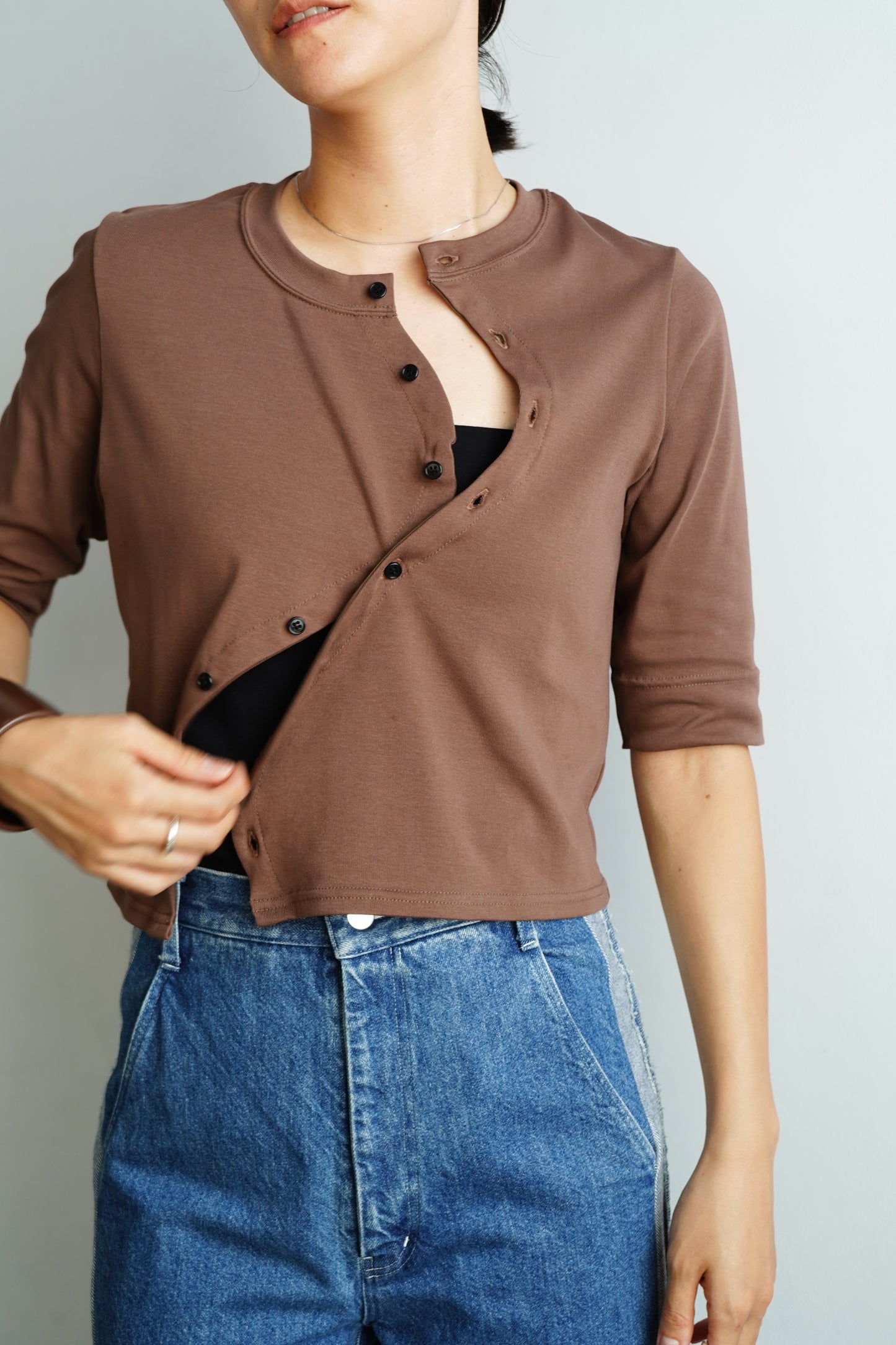 Asymmetric Buttons Cardigan / BROWN