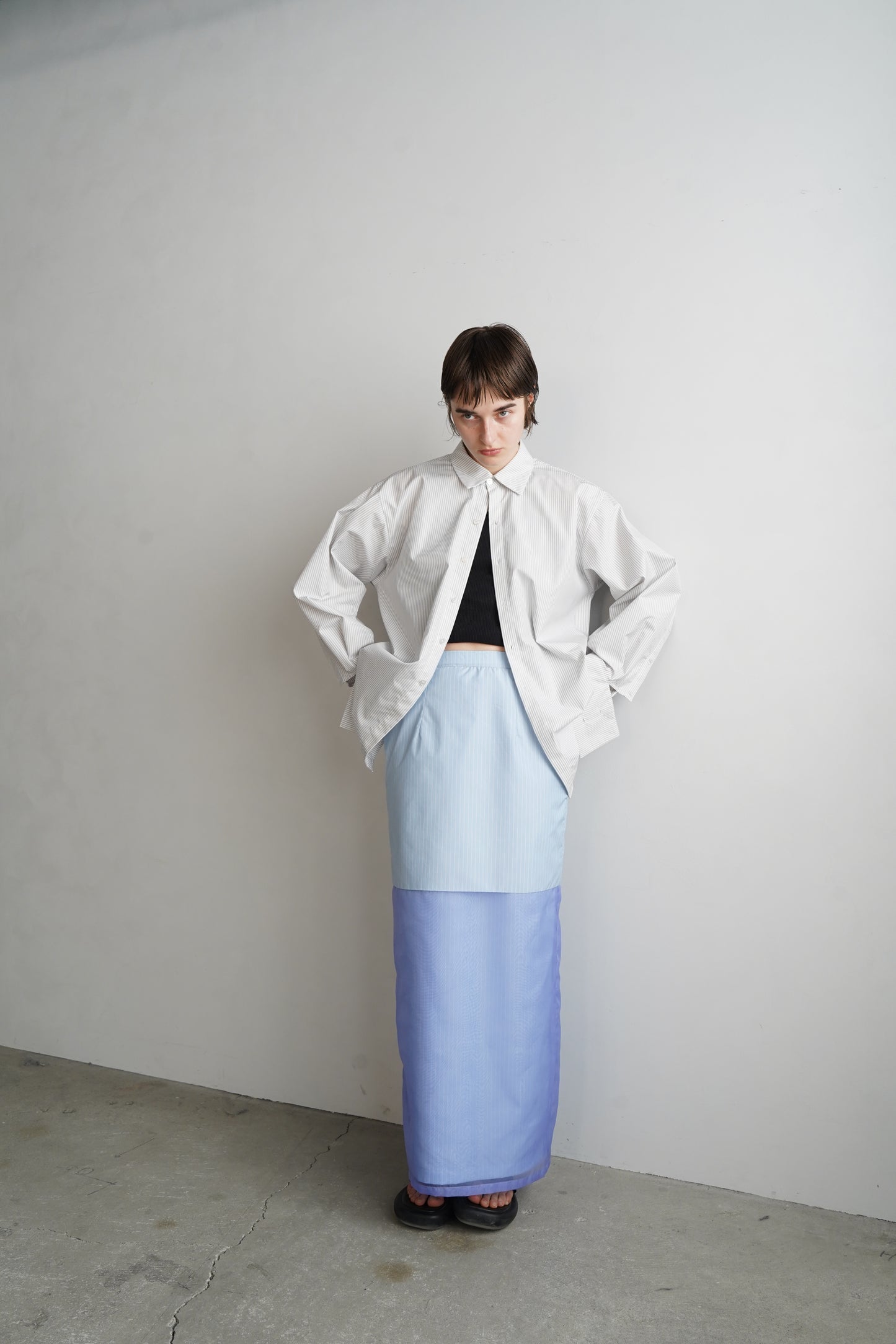 Stripe Sheer Tight Skirt / BLUE