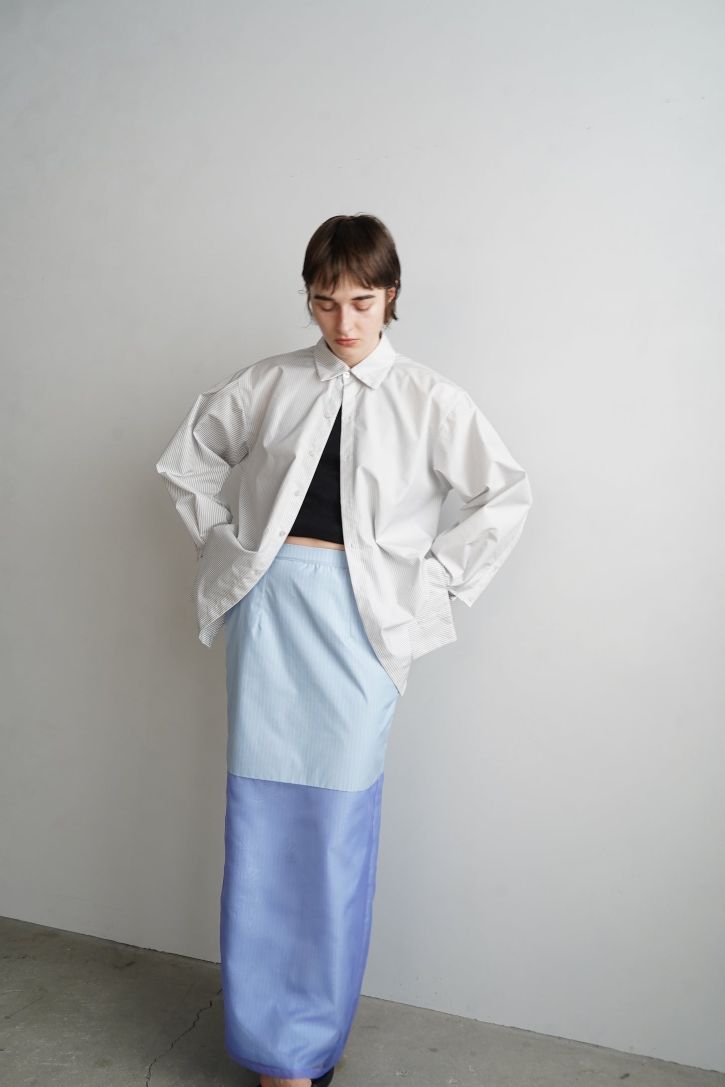 Stripe Sheer Tight Skirt / BLUE