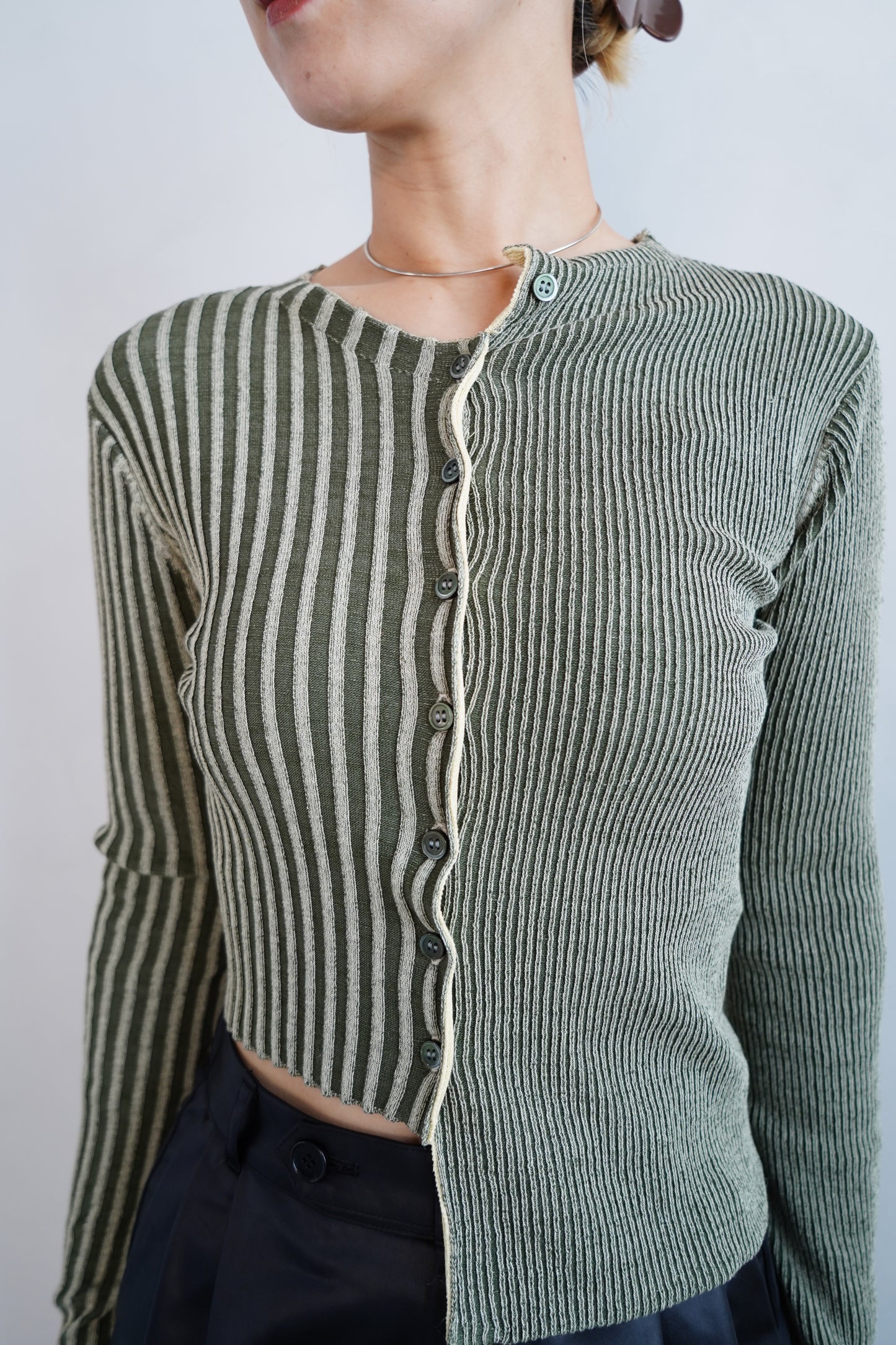 【Restock】Two-Tone Knit Cardigan / KHAKIYEL -11月25-30日発送-
