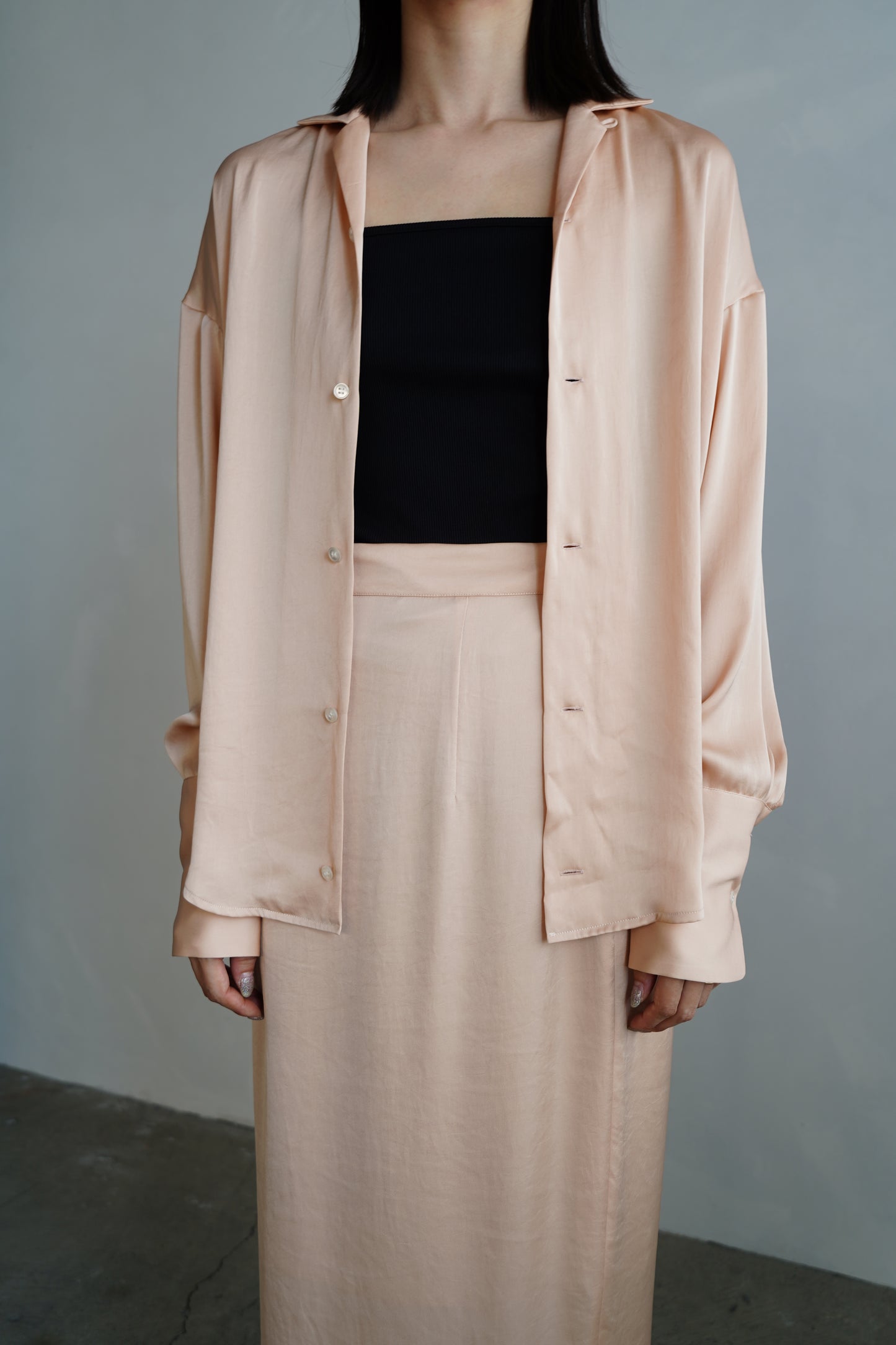 Open Collar Satin Shirts / SALMON -5月23-28日発送-