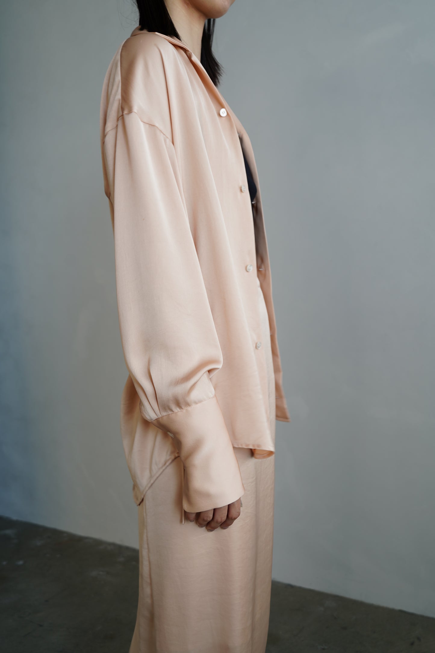 Open Collar Satin Shirts / SALMON -5月23-28日発送-