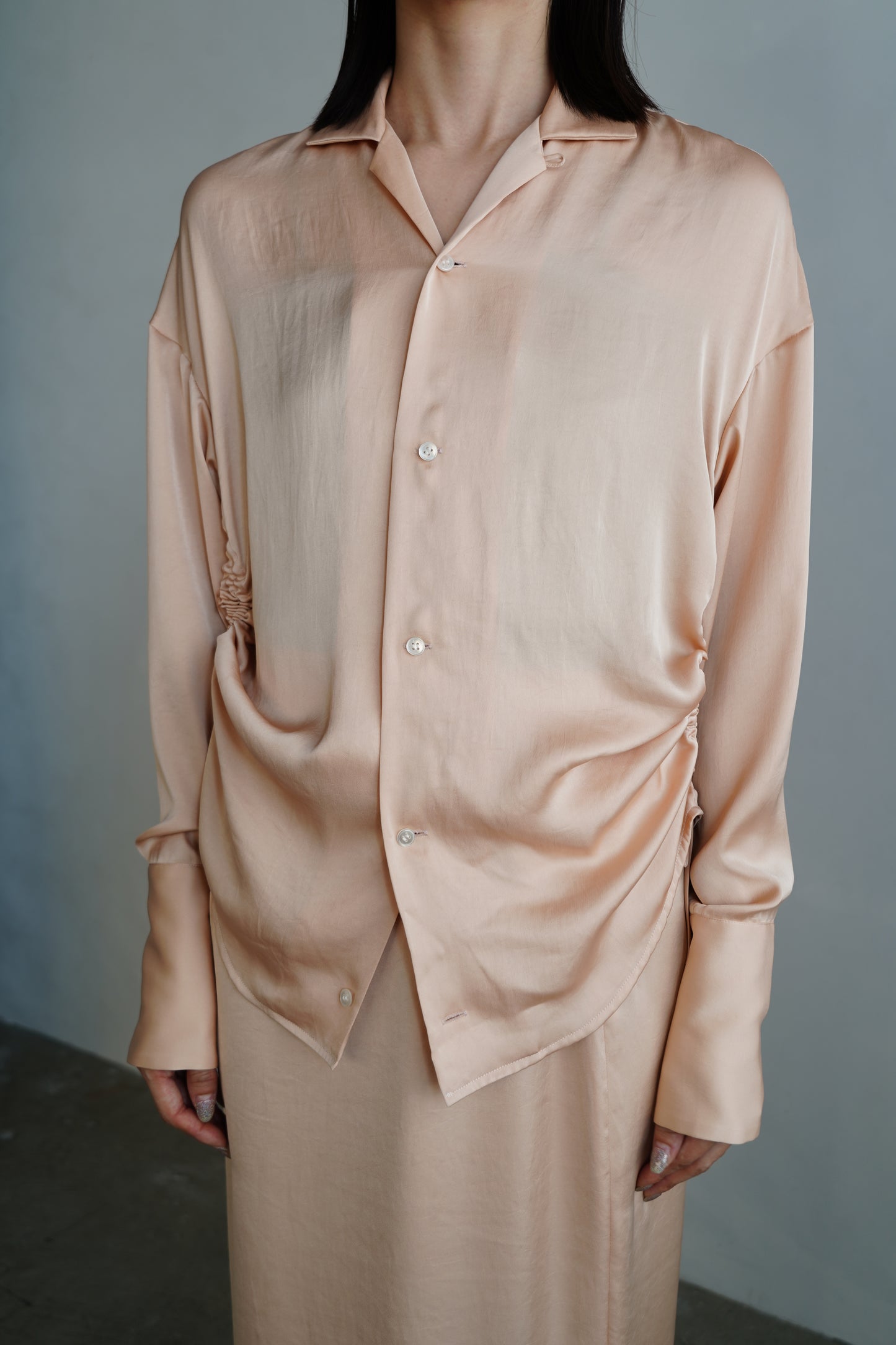 Open Collar Satin Shirts / SALMON -5月23-28日発送-