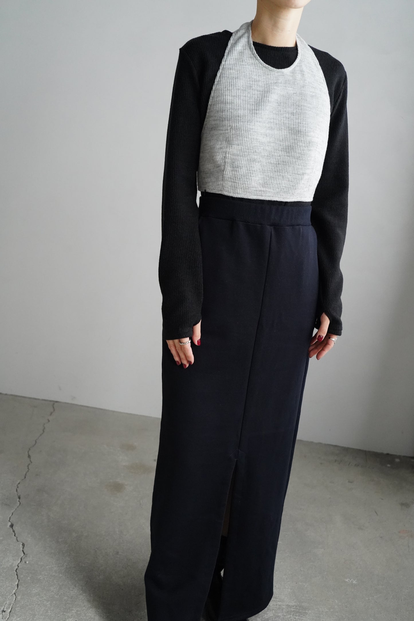 Rib Set Cutsew / BLACK×GRAY