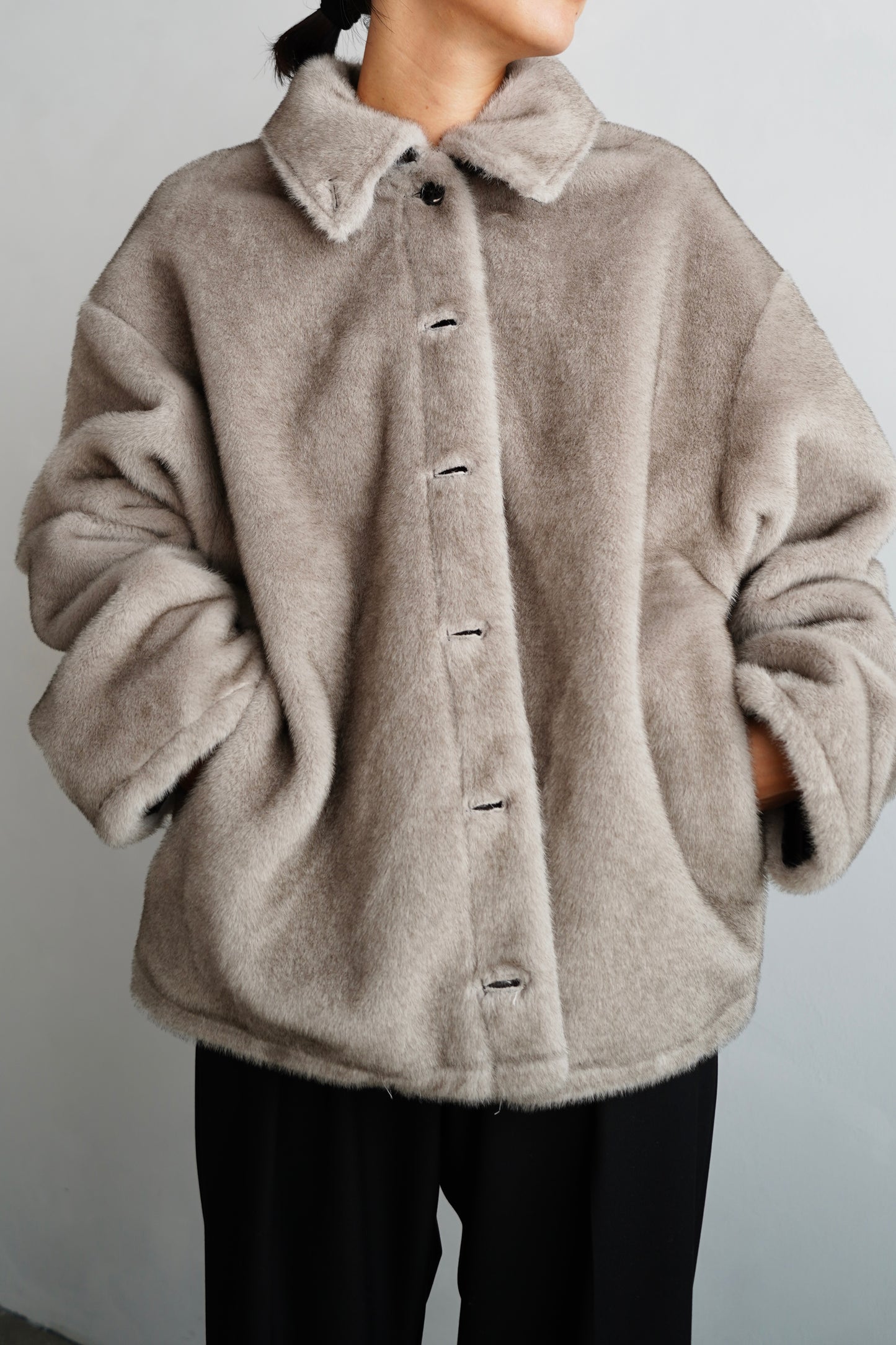 Reversible Fur Nylon Blouson / BROWNGREIGE