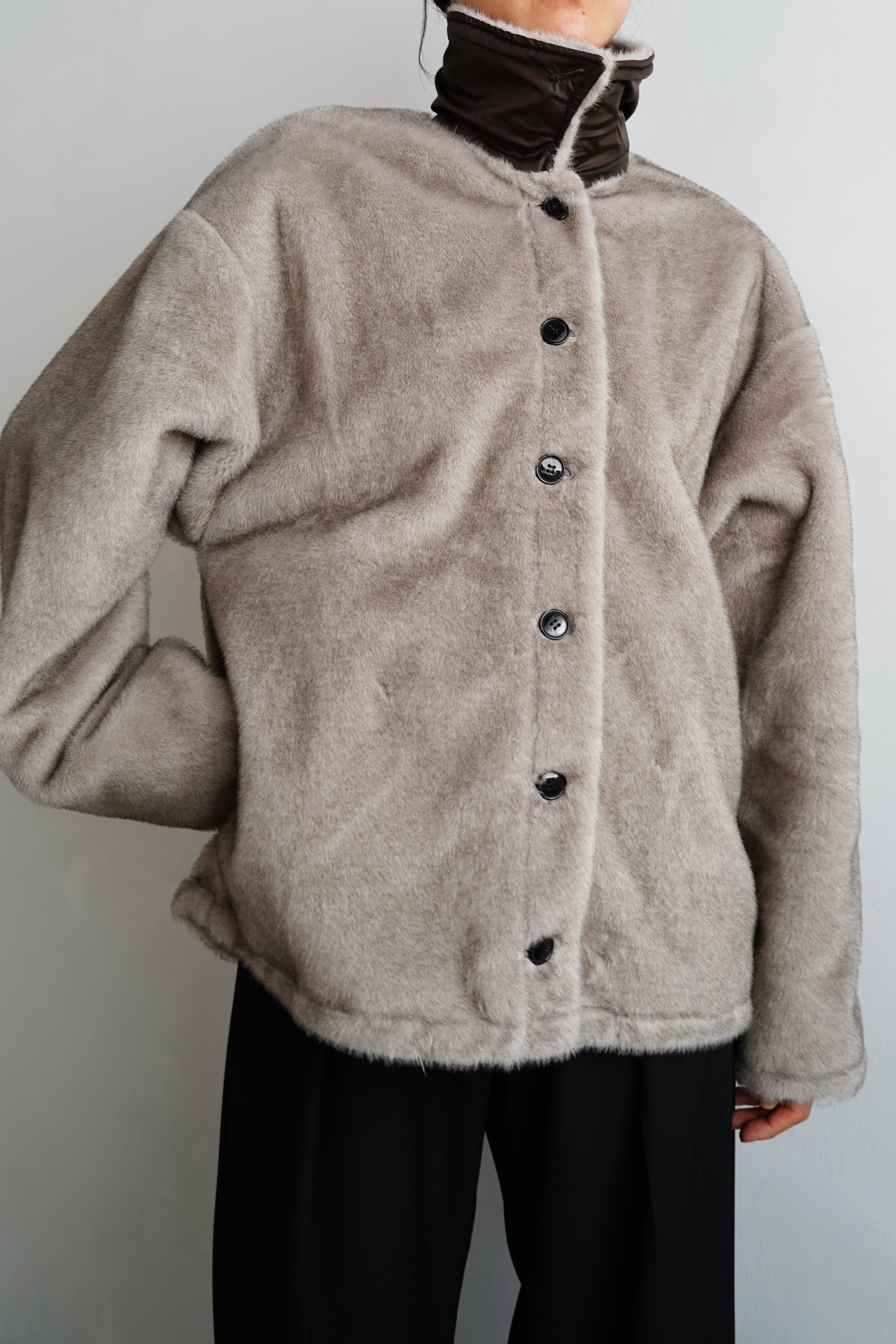 Reversible Fur Nylon Blouson / BROWNGREIGE