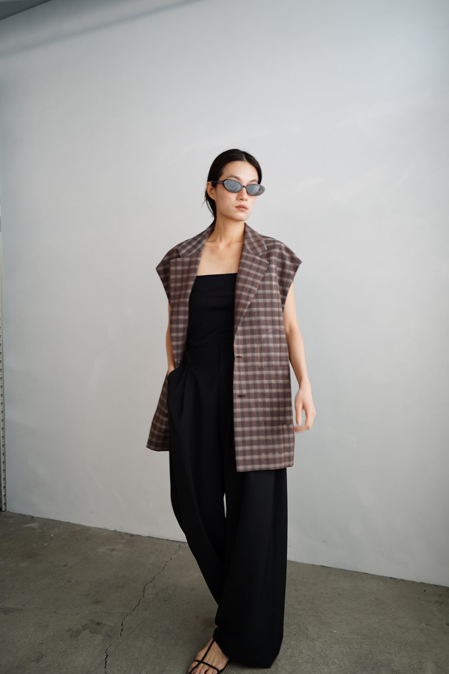 Sheer Plaid Multi Jacket / BROWN