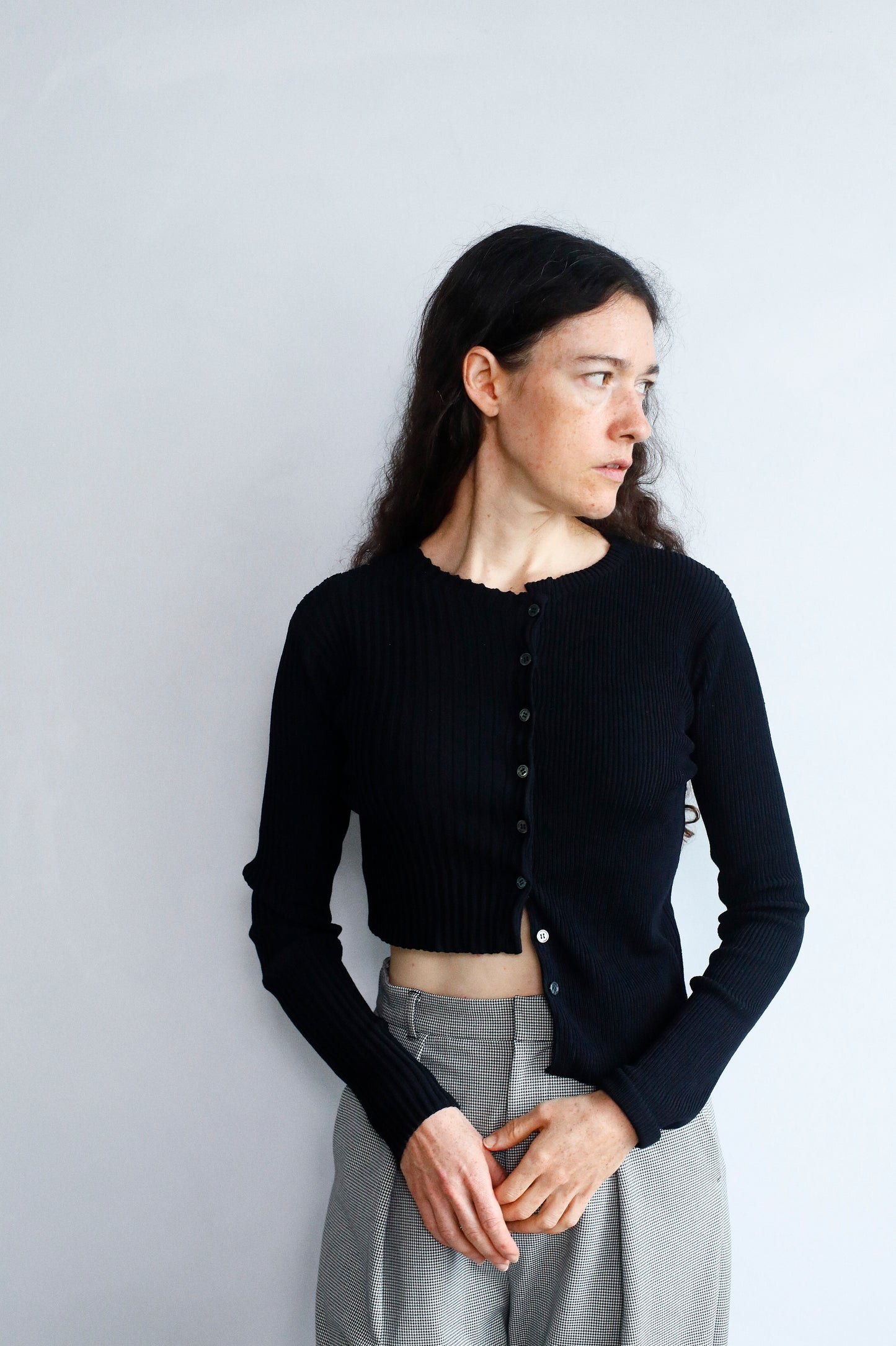 Two-Tone Knit Cardigan / BLACK -10月20-25日発送-