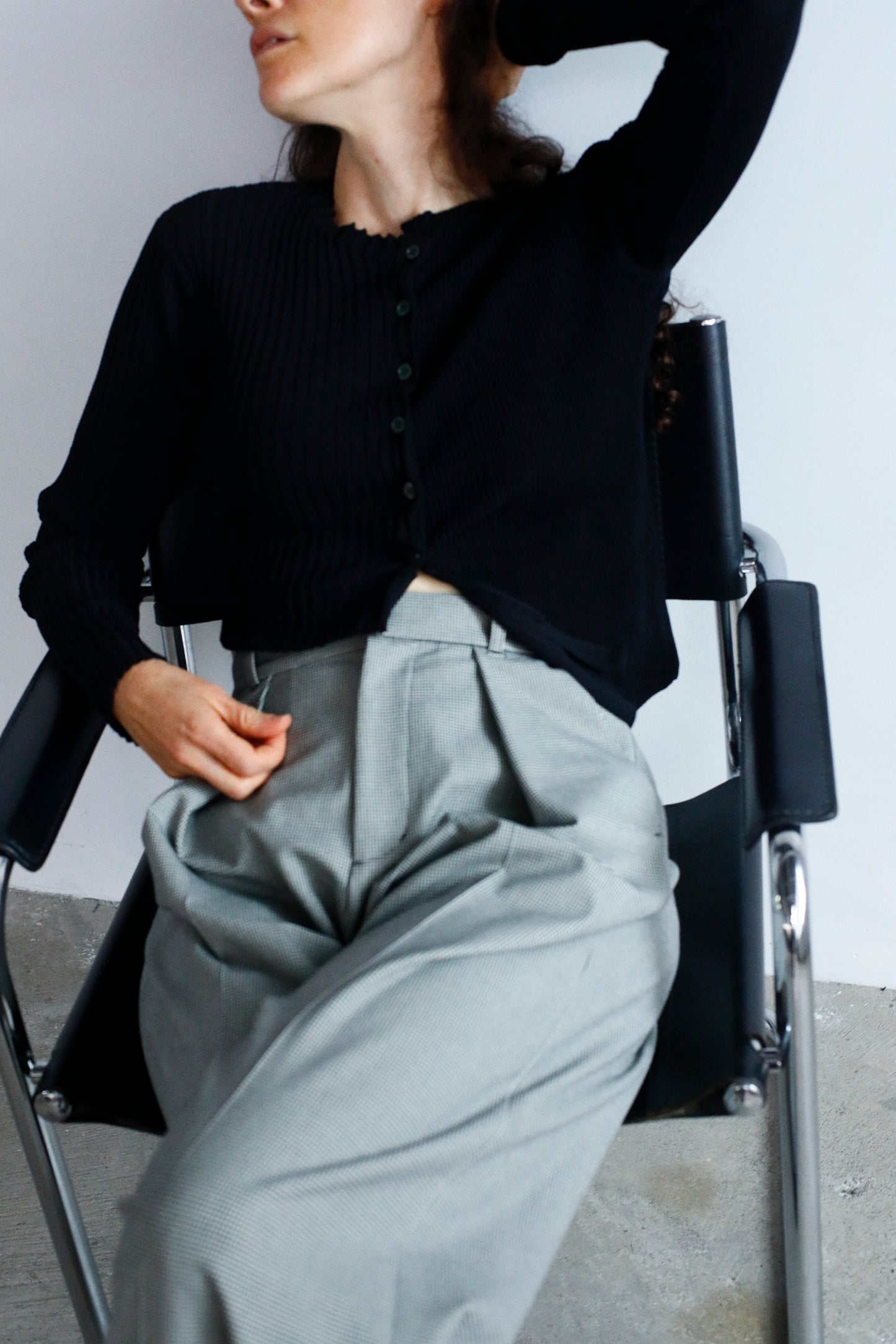 Two-Tone Knit Cardigan / BLACK -10月20-25日発送-