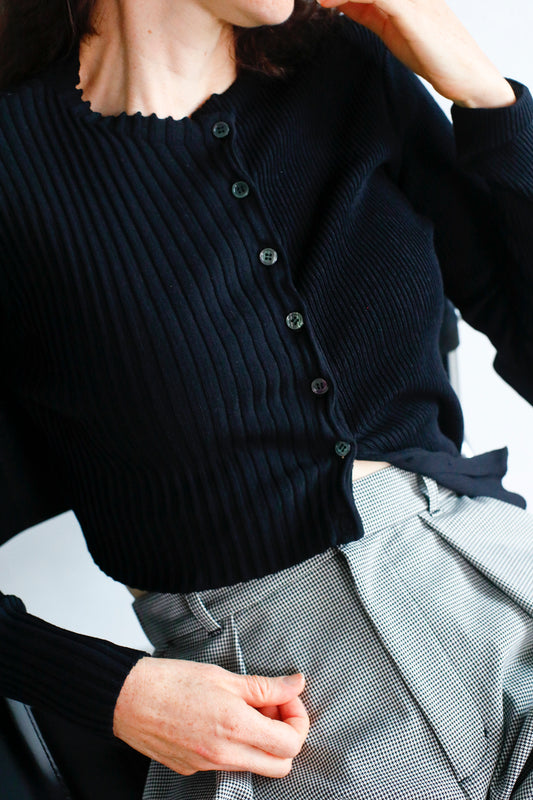 Two-Tone Knit Cardigan / BLACK -10月20-25日発送-