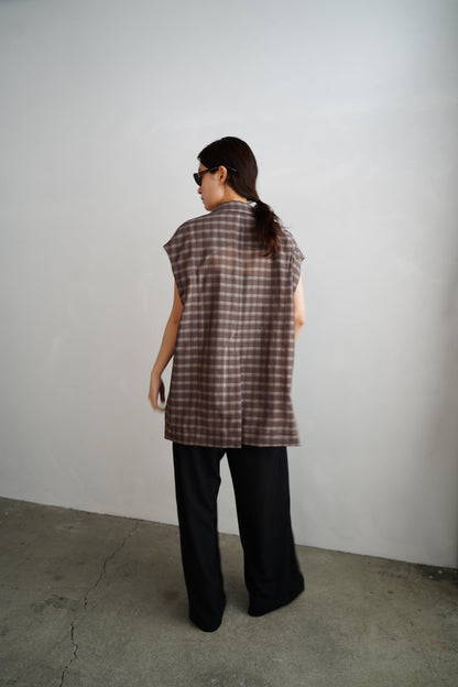 Sheer Plaid Multi Jacket / BROWN