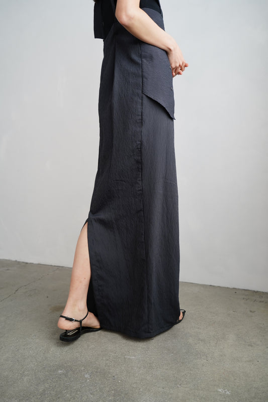 Wrap Stripe Dress / BLACK -4月30日発送-