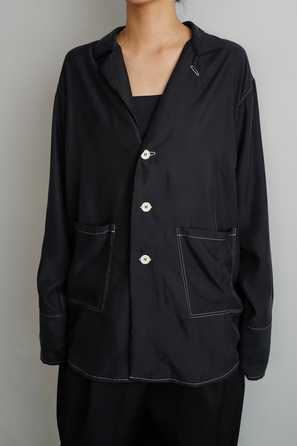 Fibril Chambray Shirts Jacket / BLACK -9月30日発送-