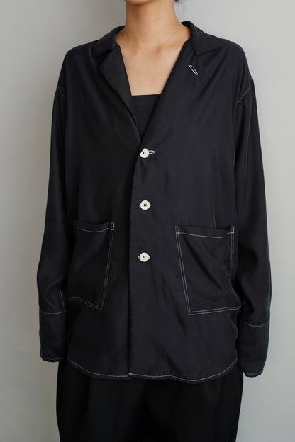 Fibril Chambray Shirts Jacket / BLACK -9月30日発送-