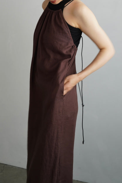 Linen Halter Dress / BROWN -7月10日発送-