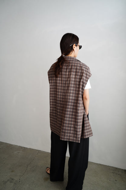 Sheer Plaid Multi Jacket / BROWN