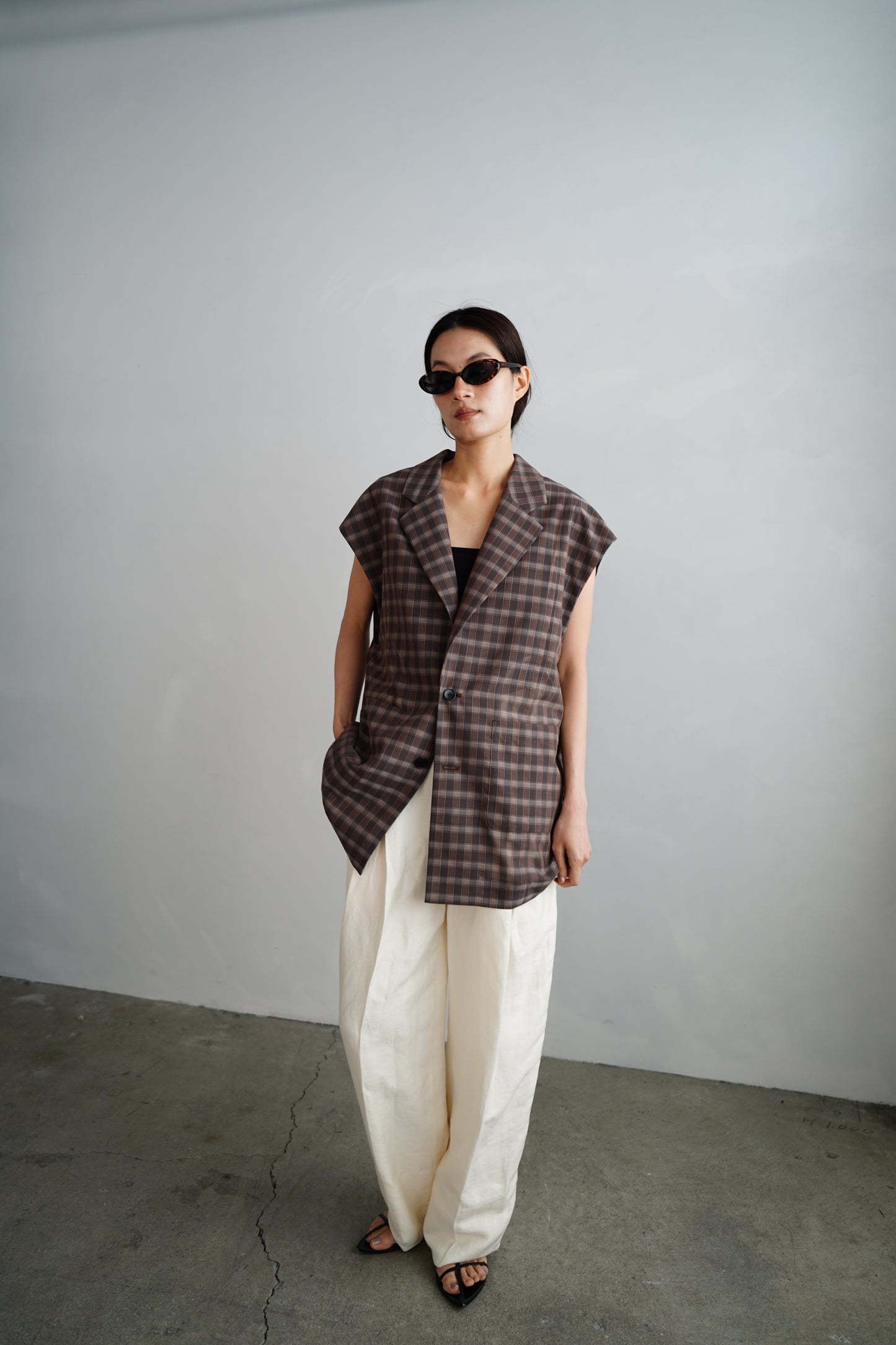 Sheer Plaid Multi Jacket / BROWN