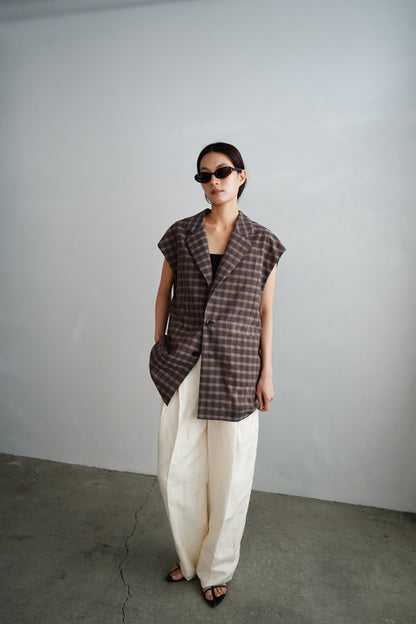 Sheer Plaid Multi Jacket / BROWN