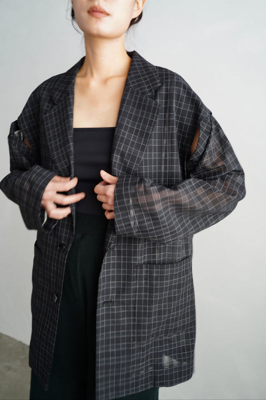 Sheer Plaid Multi Jacket / BLACK