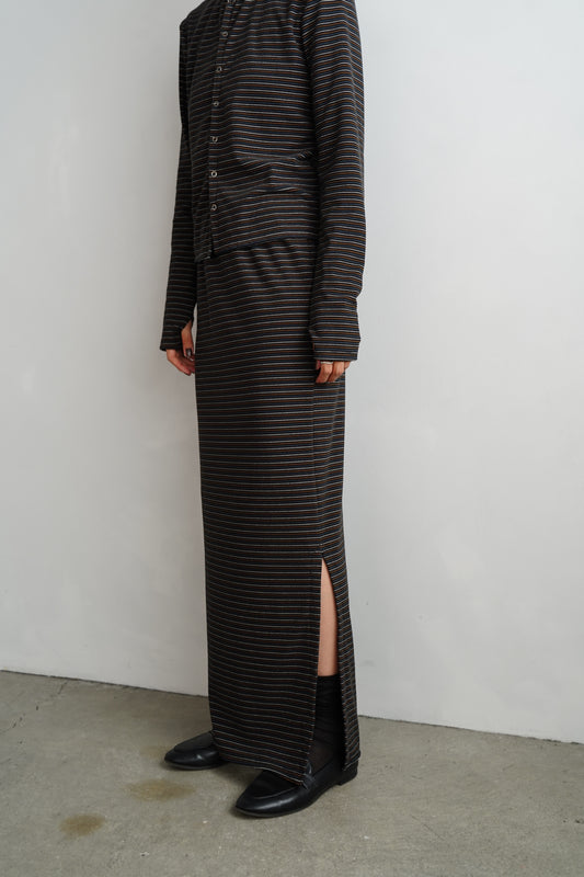 Plush Multi Border Skirt / BLACK -10月5-10日発送-
