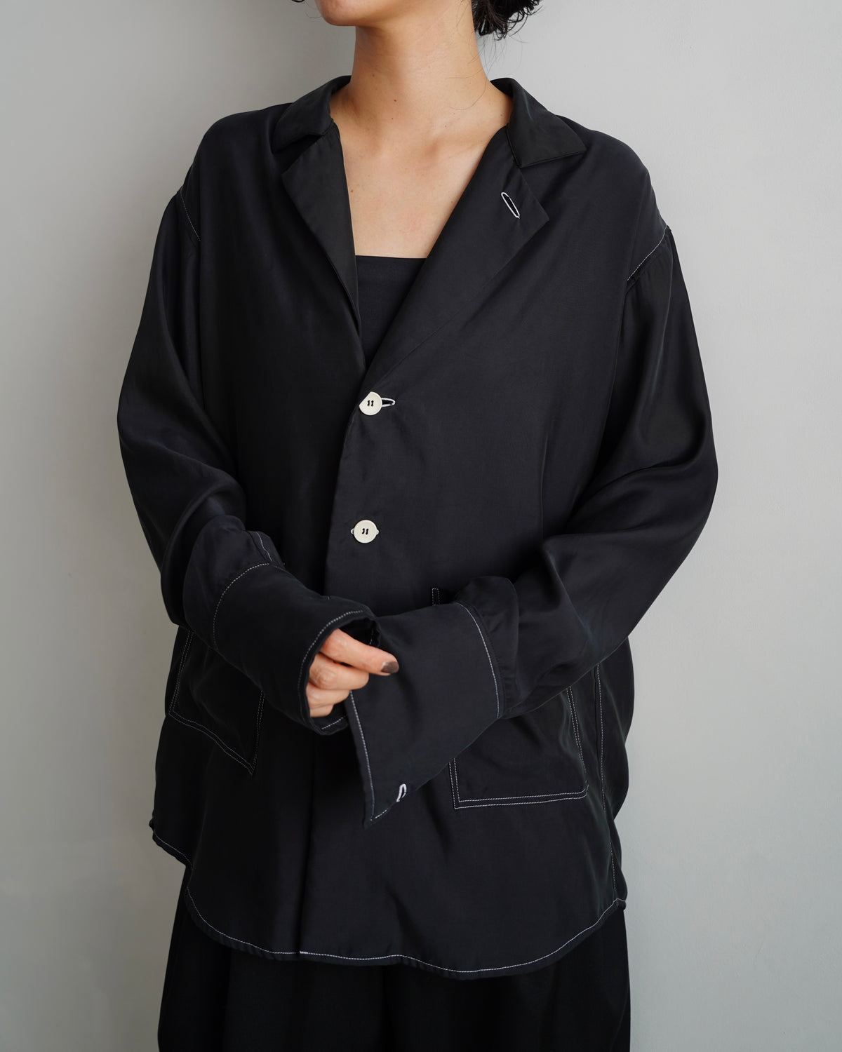 Fibril Chambray Shirts Jacket / BLACK -9月30日発送-