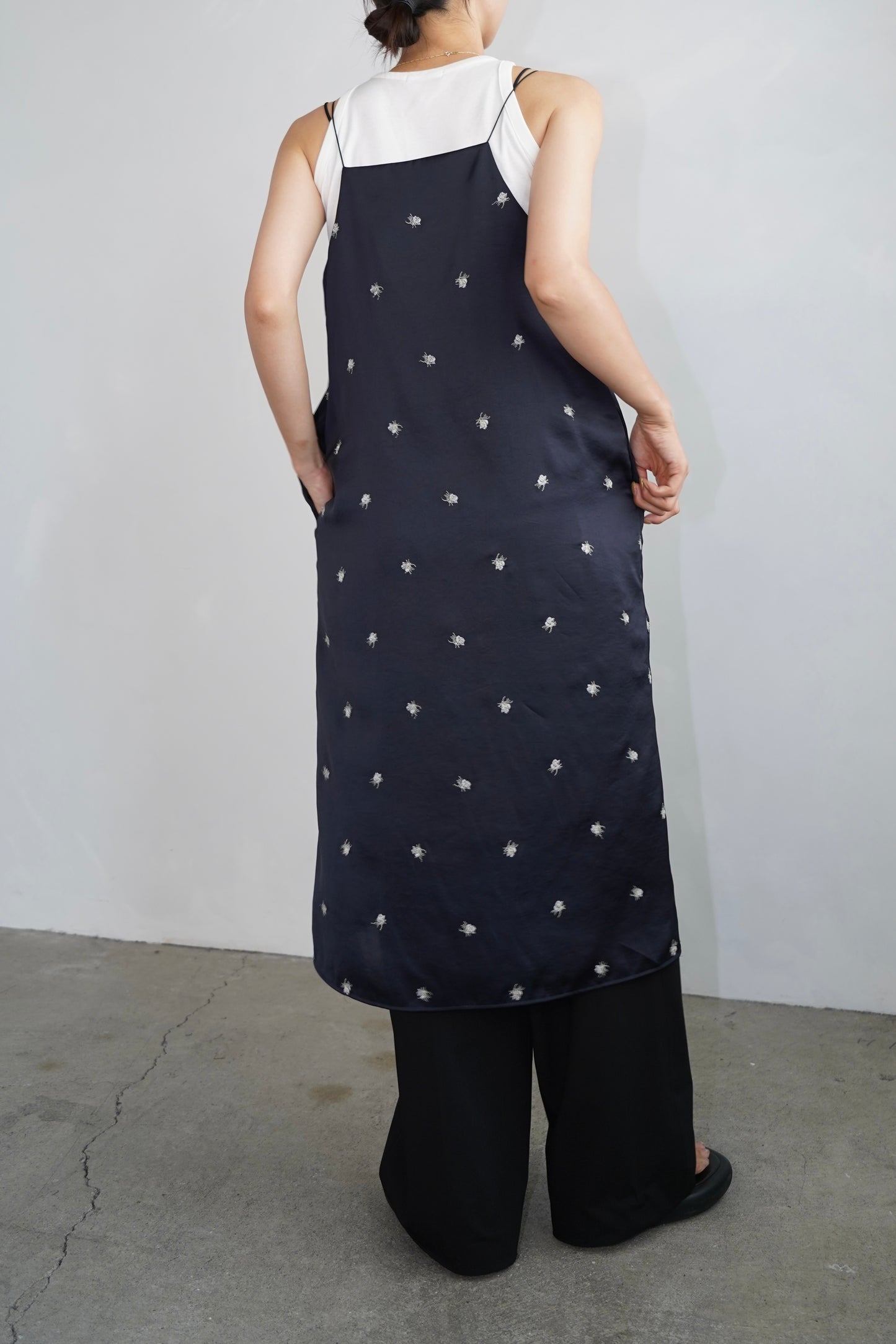 Stitch Flower Cami Dress / NAVY -8月3-7日発送-