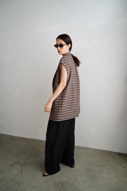 Sheer Plaid Multi Jacket / BROWN