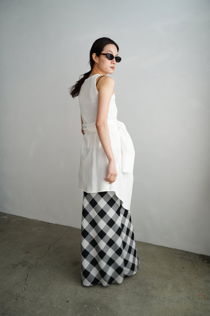 Mesh Plaid Skirt / BLACKWHITE