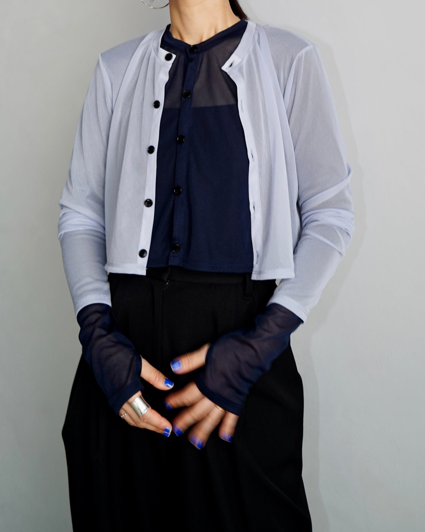 Sheer Cardigan Set / NAVY×LIGHTBLUE -10月1-5日発送-