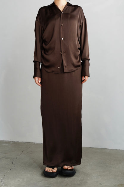 Open Collar Satin Shirts / BROWN -5月23-28日発送-