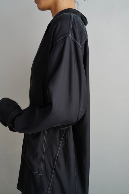 Fibril Chambray Shirts Jacket / BLACK -9月30日発送-