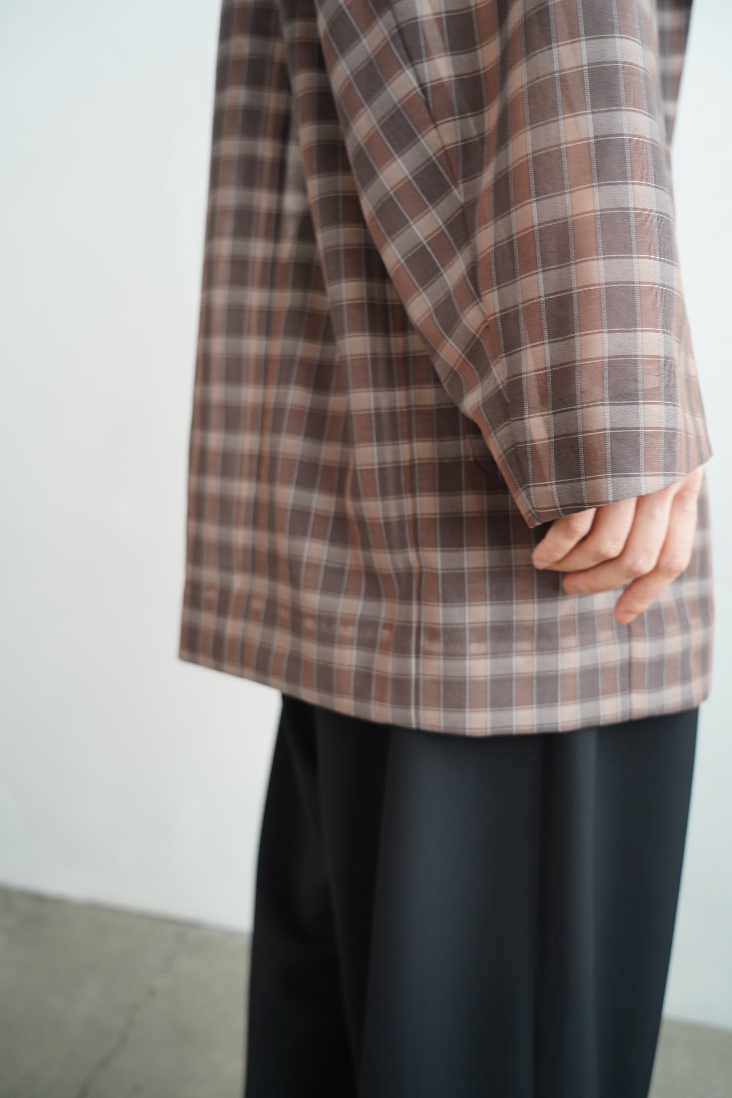 Sheer Plaid Multi Jacket / BROWN