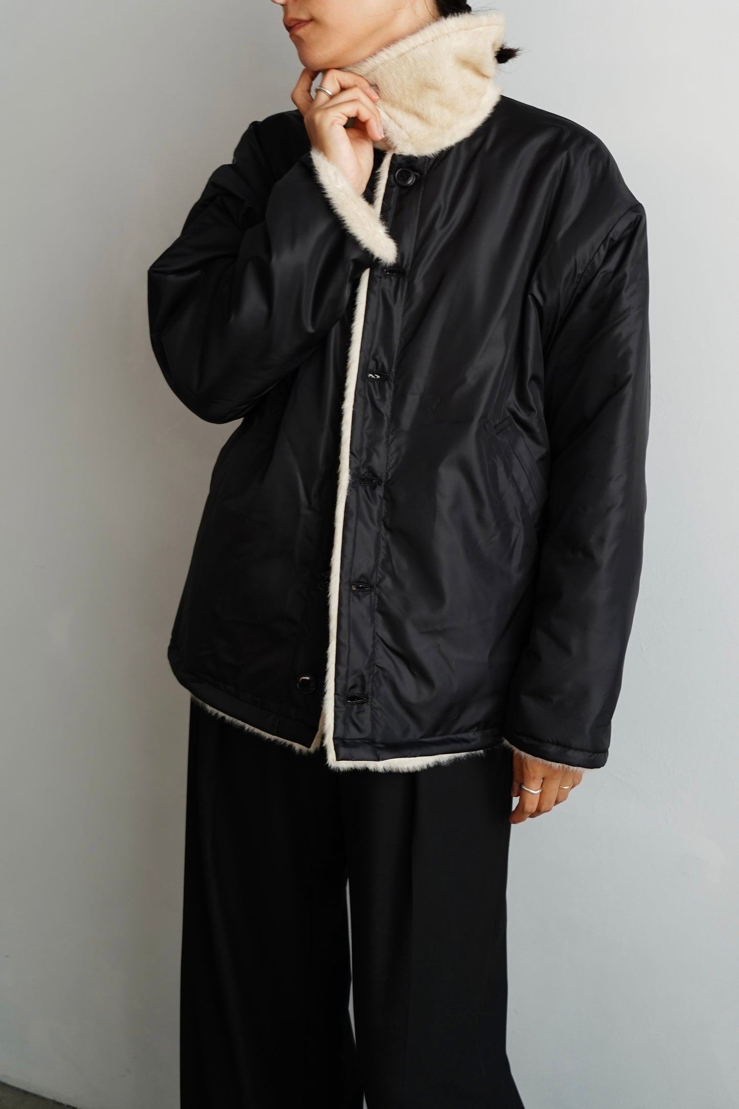 Reversible Fur Nylon Blouson / BLACKCREAM