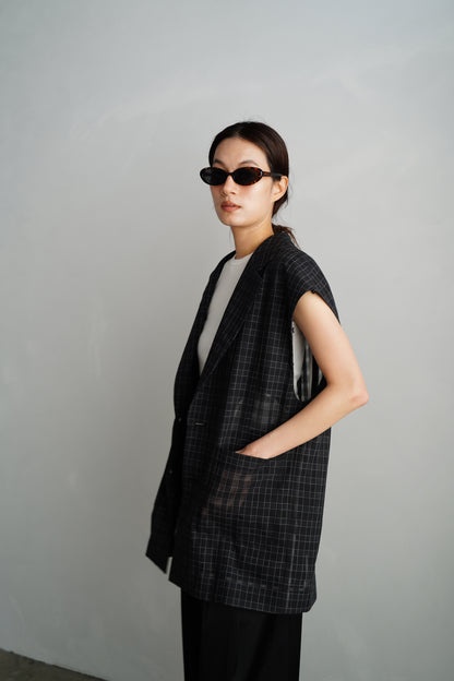 Sheer Plaid Multi Jacket / BLACK