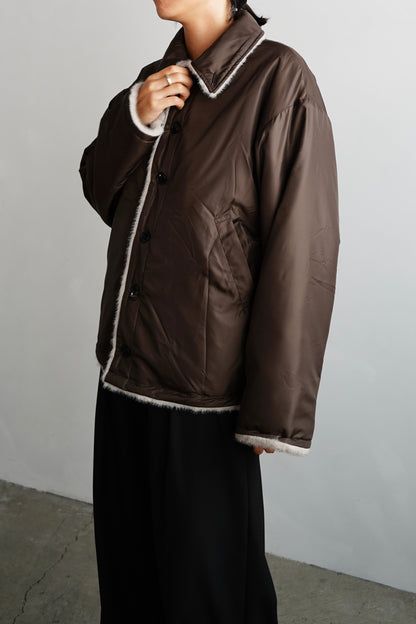 Reversible Fur Nylon Blouson / BROWNGREIGE