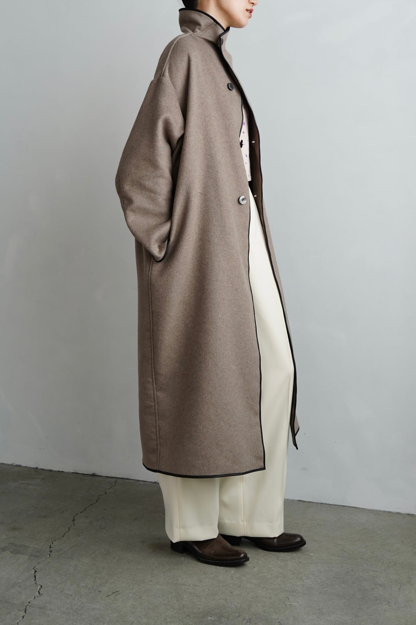 Piping Wool Coat / BROWN -11月上旬発送-