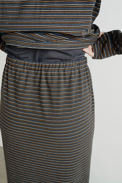 Plush Multi Border Skirt / BLACK -10月5-10日発送-