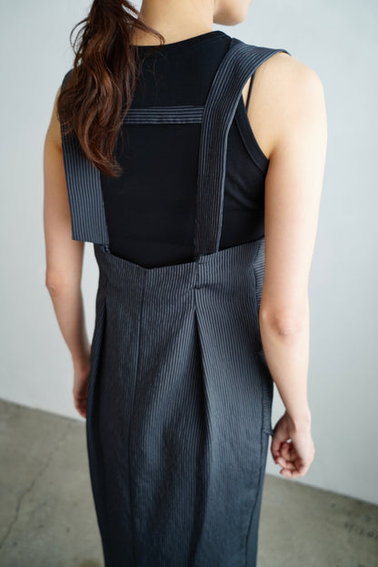 Wrap Stripe Dress / BLACK