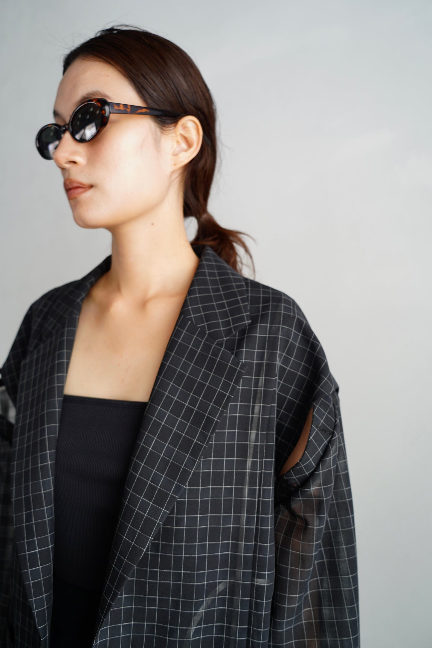Sheer Plaid Multi Jacket / BLACK