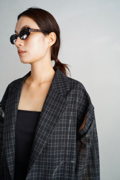 Sheer Plaid Multi Jacket / BLACK