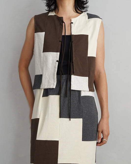 Patchwork Vest / IVORYBROWN -8月5-10日発送-