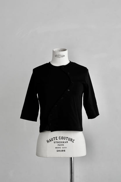 Asymmetric Buttons Cardigan / BLACK