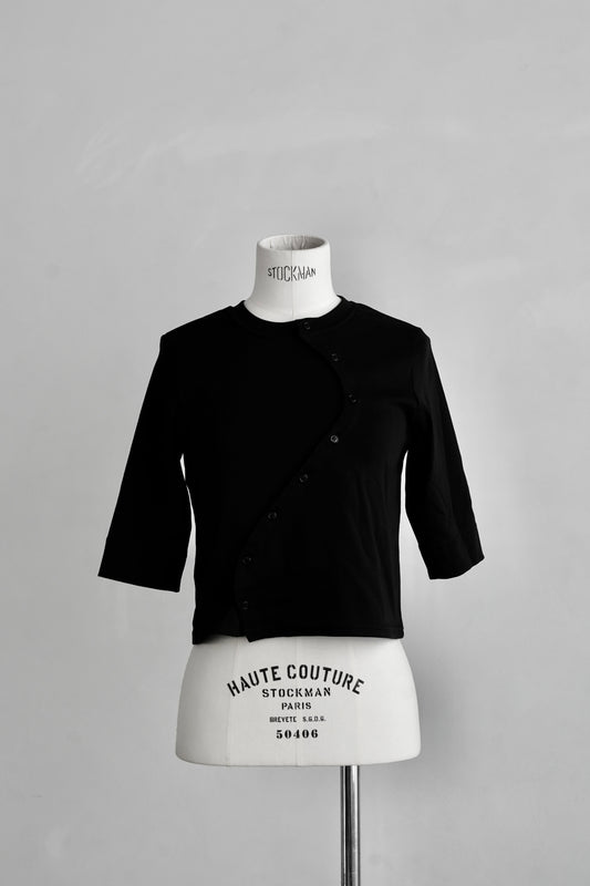 Asymmetric Buttons Cardigan / BLACK